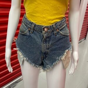 High-Waist Distressed Vintage Denim Shorts - Blue